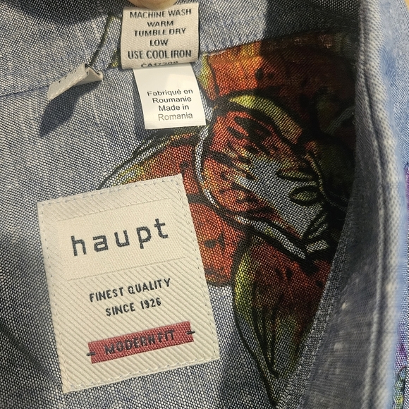 Mens Haupt Germany XL Woven Linen Cotton Button Down Shirt Floral Modern Fit NWT - Picture 9 of 14